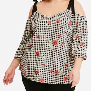 Torrid Gingham Tie Up Cold Shoulder Top 3